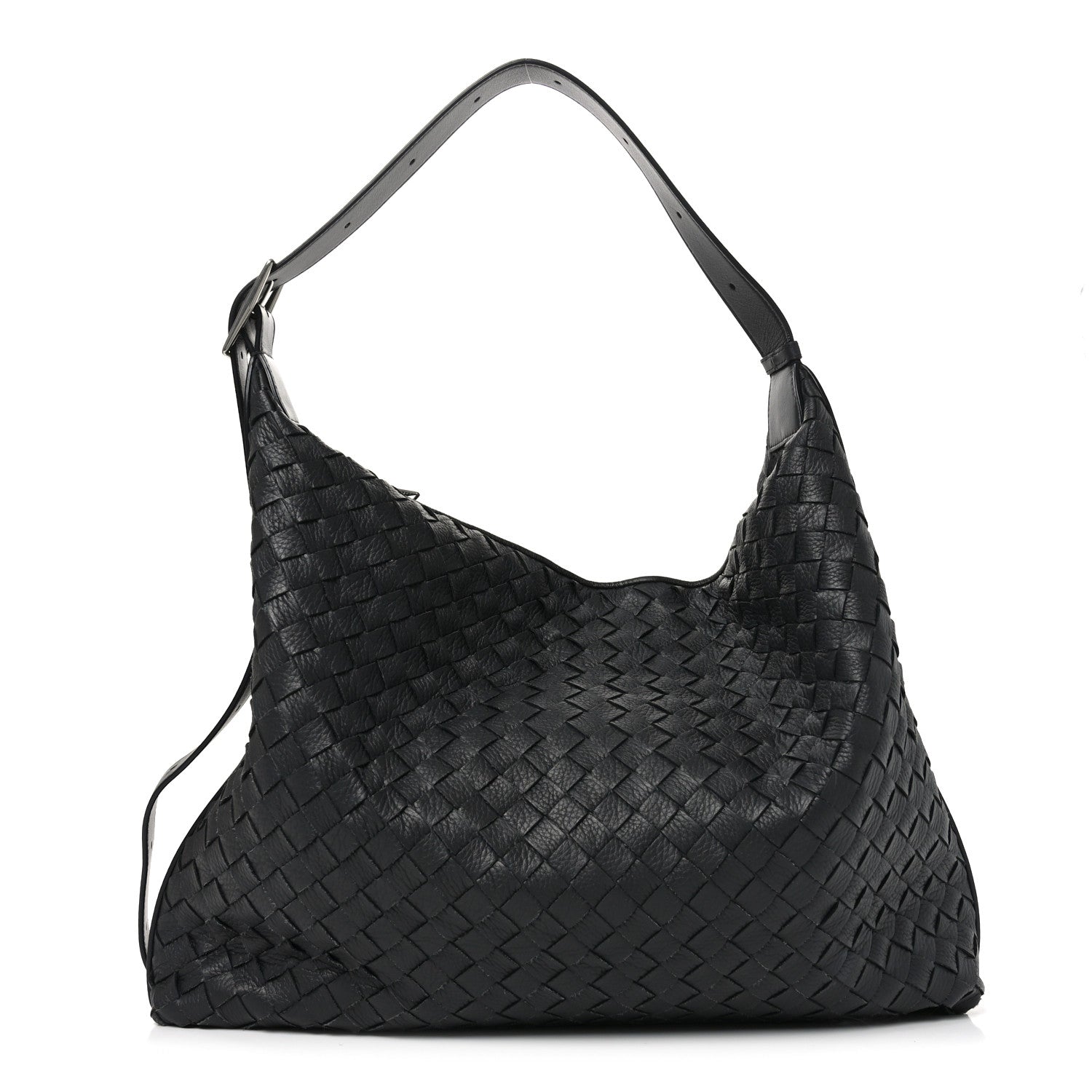 Deerskin Intrecciato Medium Traveler Hobo Black