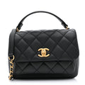 Calfskin Quilted Top Handle Flap Black