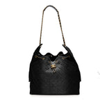 Washed Denim Quilted Large Chanel 25 Handbag Black
