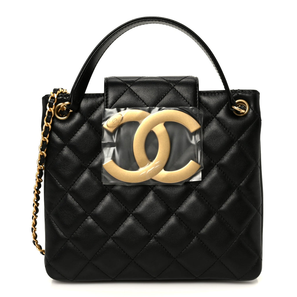 Lambskin Quilted Giant CC Shoulder Bag Black
