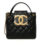 Lambskin Quilted Giant CC Shoulder Bag Black