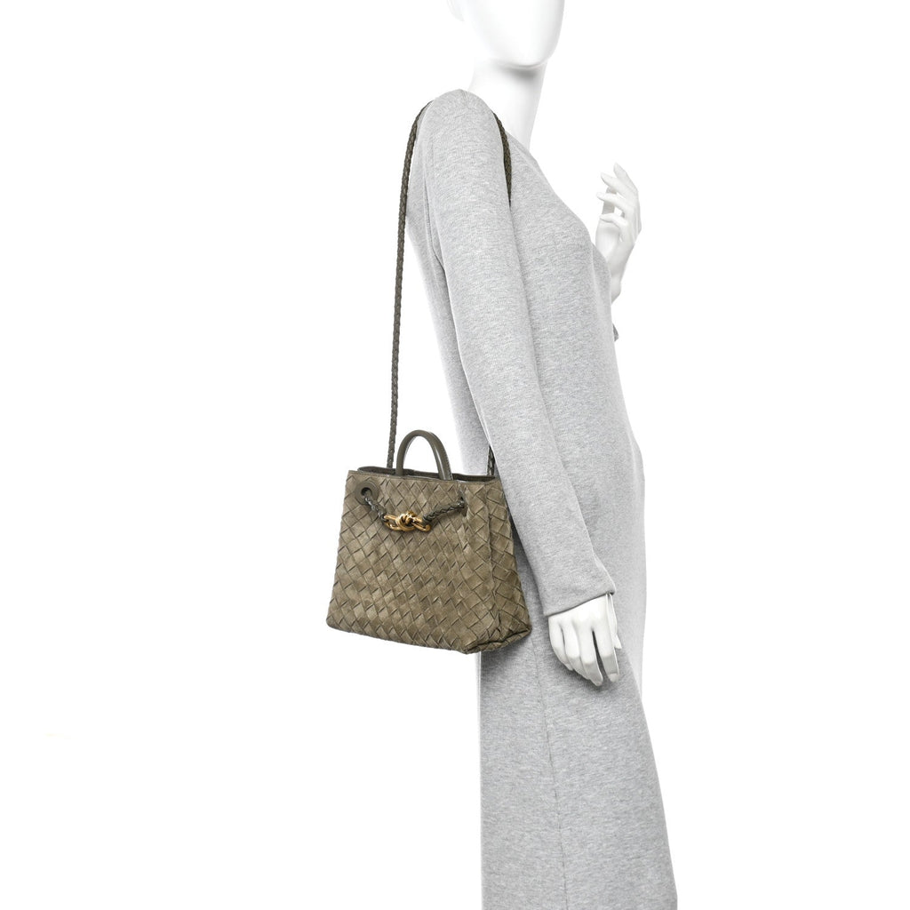 Suede Intrecciato Small Andiamo Shoulder Bag Cypress