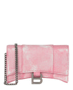 Balenciaga Womens Denim Print Hourglass Wallet On A Chain