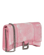 Balenciaga Womens Denim Print Hourglass Wallet On A Chain