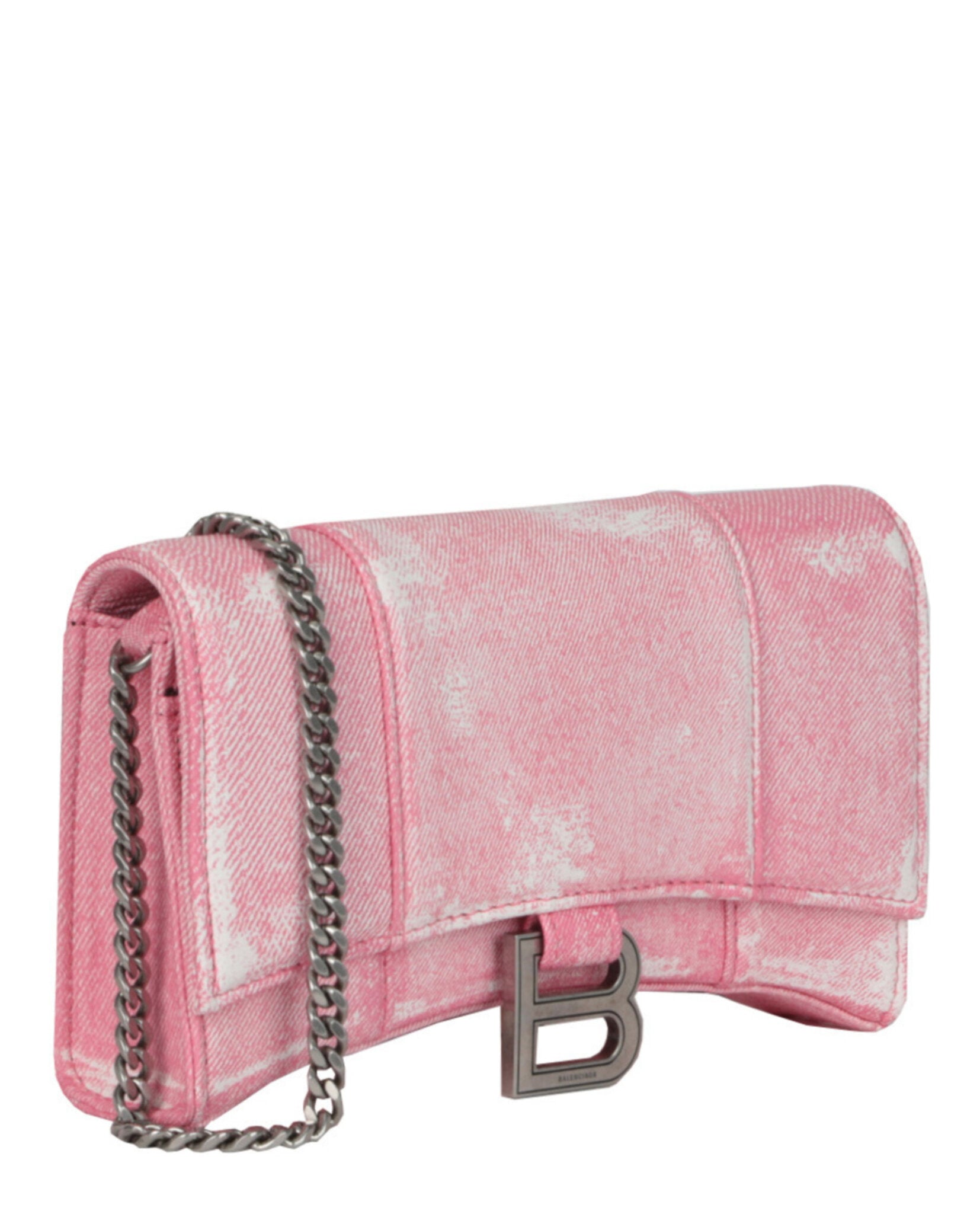 Balenciaga Womens Denim Print Hourglass Wallet On A Chain