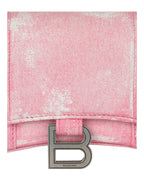 Balenciaga Womens Denim Print Hourglass Wallet On A Chain