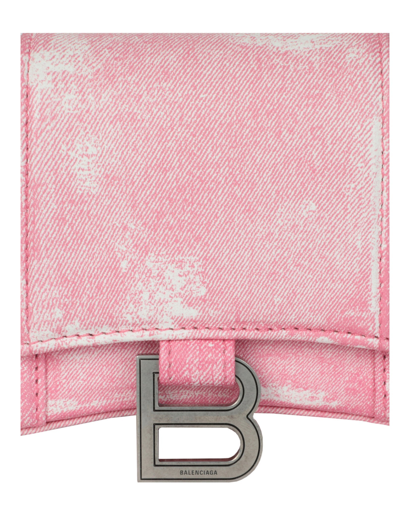 Balenciaga Womens Denim Print Hourglass Wallet On A Chain