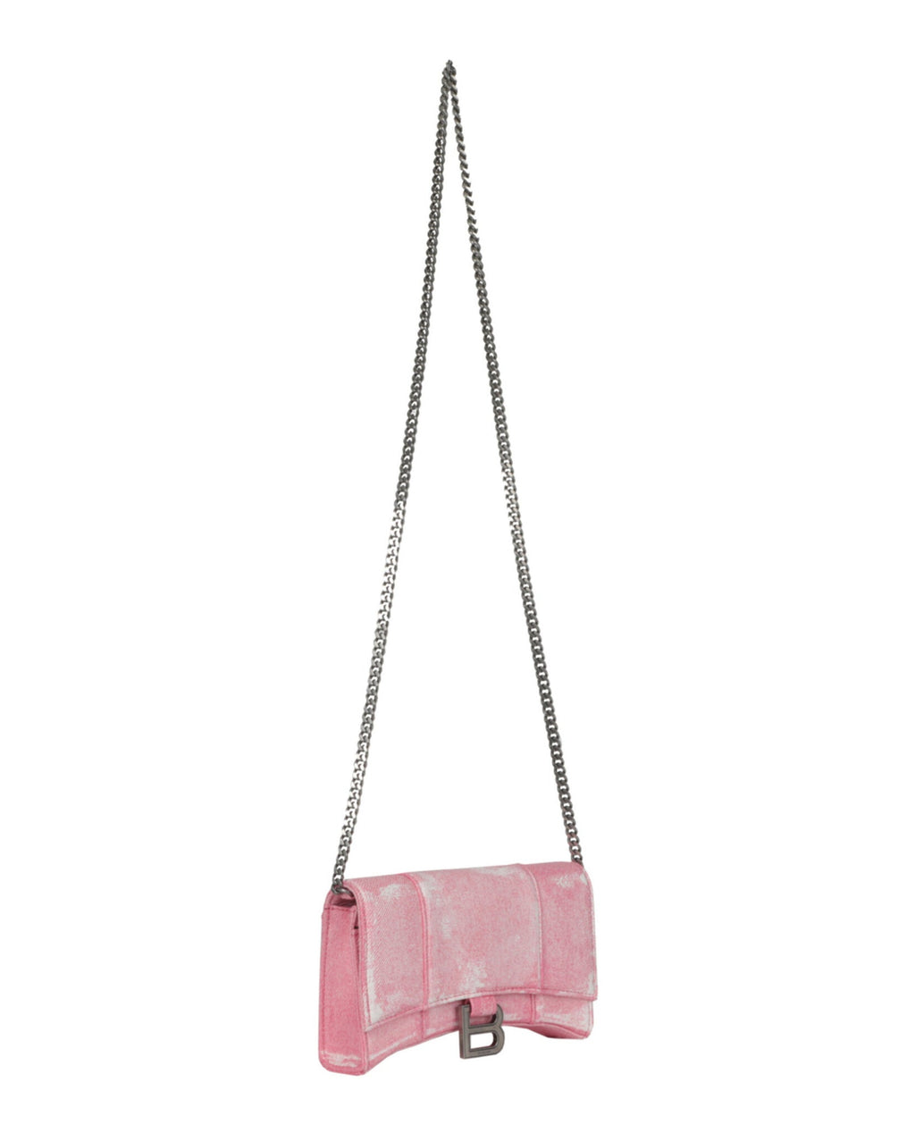 Balenciaga Womens Denim Print Hourglass Wallet On A Chain