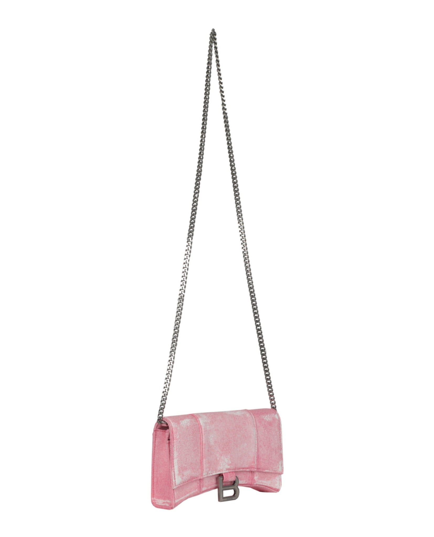 Balenciaga Womens Denim Print Hourglass Wallet On A Chain