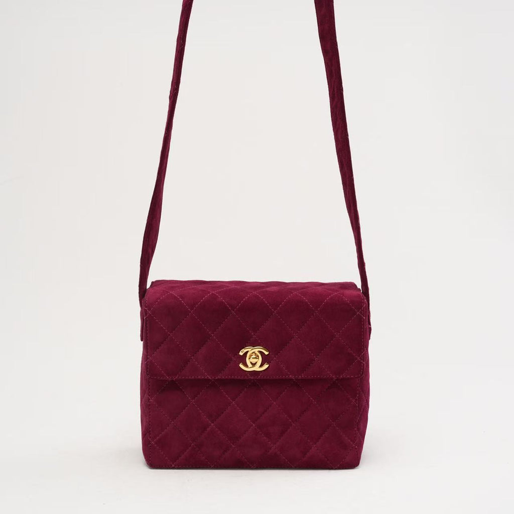Chanel Vintage Burgundy Red Velvet Mini Square Flap Bag 1997