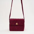 Chanel Vintage Burgundy Red Velvet Mini Square Flap Bag 1997