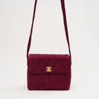 Chanel Vintage Burgundy Red Velvet Mini Square Flap Bag 1997
