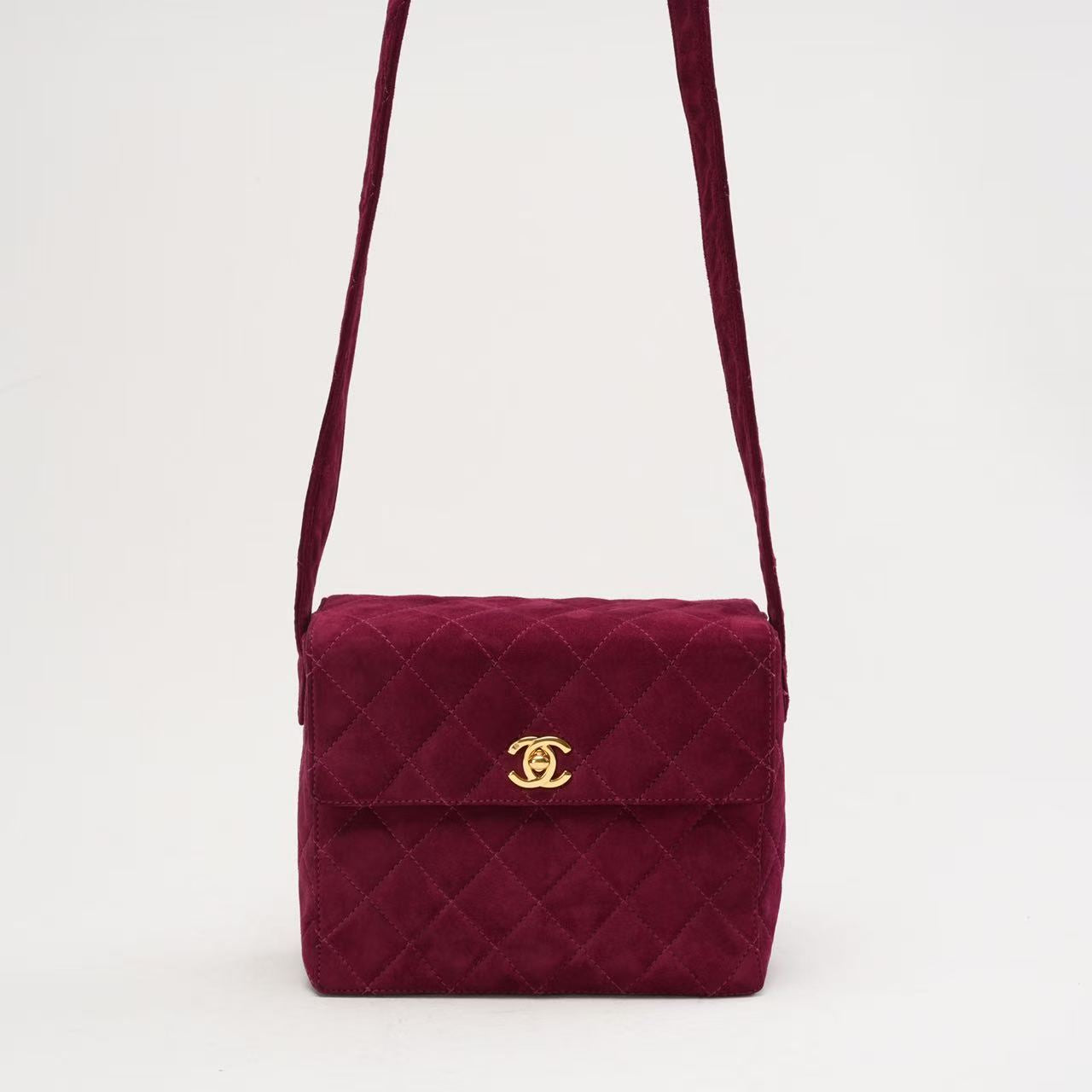 Chanel Vintage Burgundy Red Velvet Mini Square Flap Bag 1997