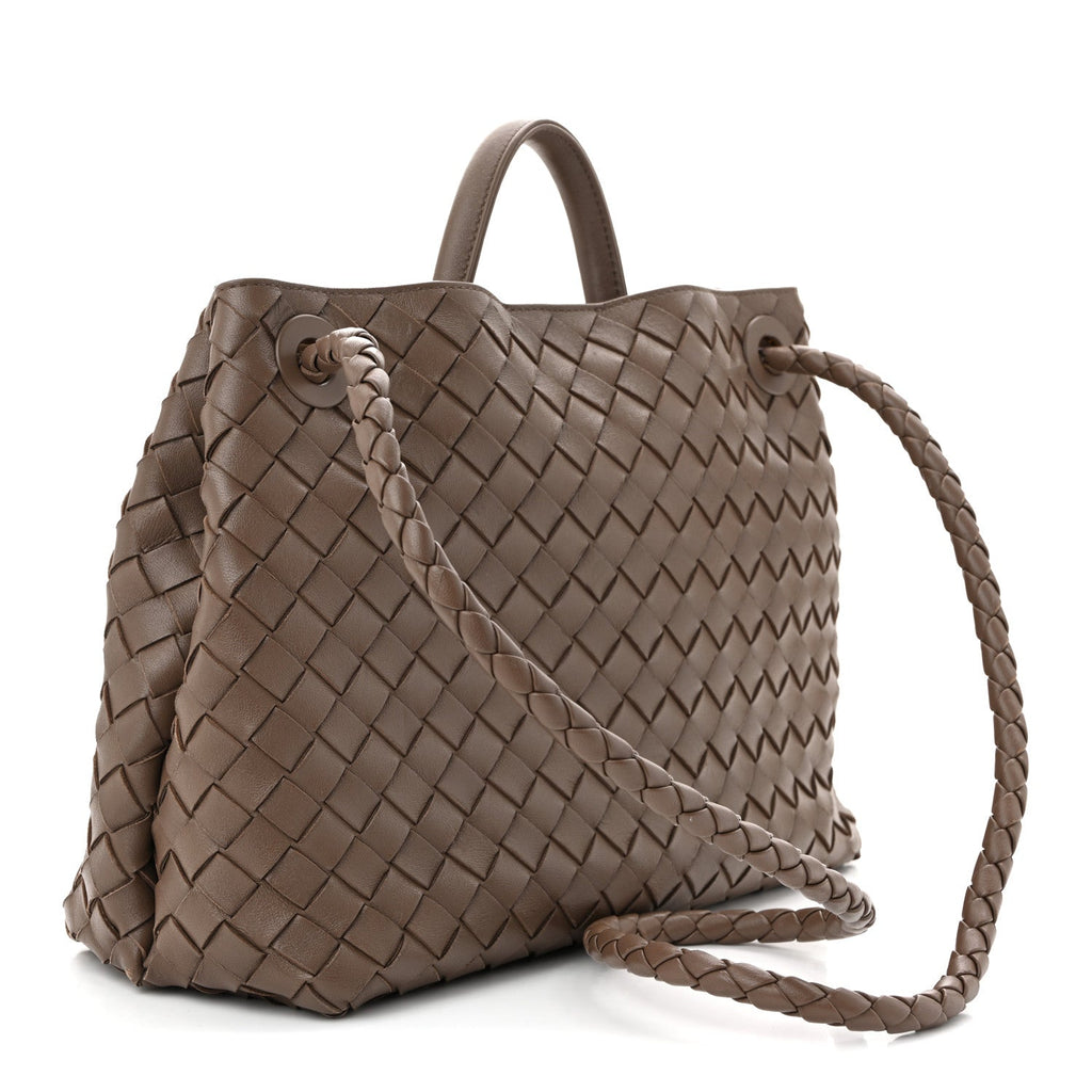 Nappa Intrecciato Medium Andiamo Shoulder Bag Taupe Grey