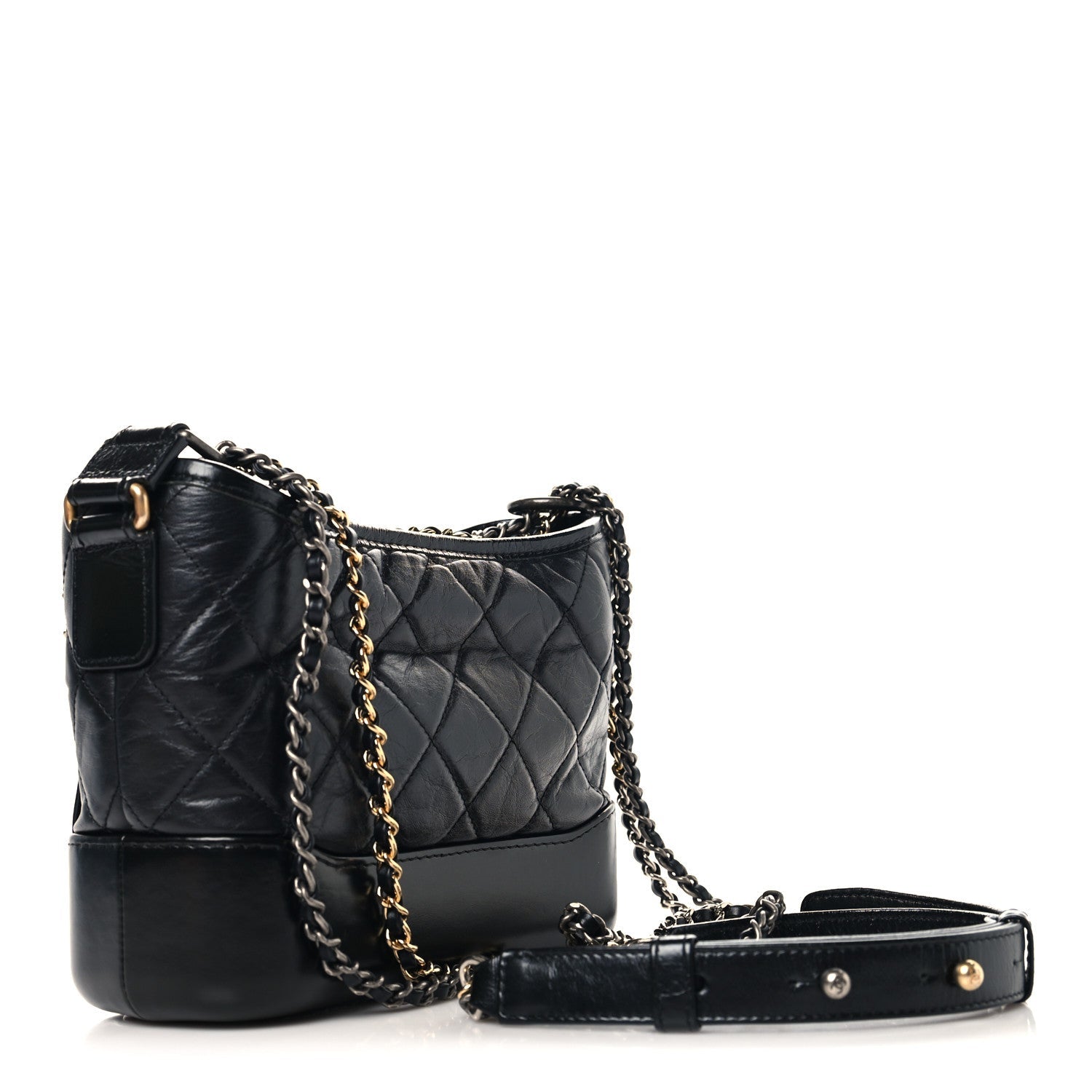 Aged Calfskin Quilted Small Gabrielle Hobo Black