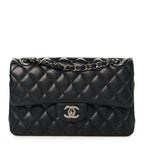 Iridescent Caviar Quilted Small Double Flap Black