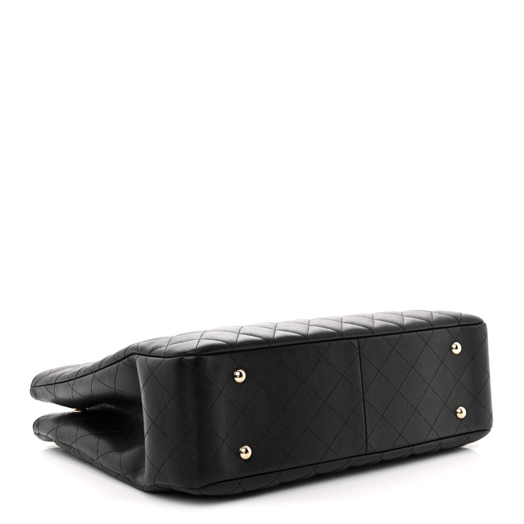 Caviar Quilted Large Shopping Tote Black