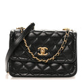 Shiny Lambskin Flap Clutch With Chain Black