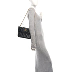 Lambskin Quilted Small Top Handle Shopping Bag Black