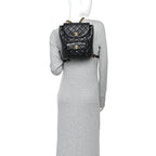 Lambskin Quilted Drawstring Backpack Black