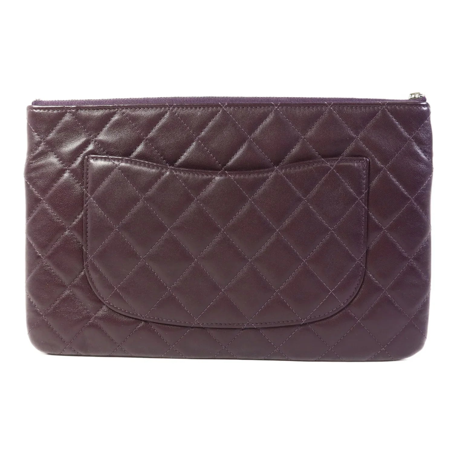 Chanel CC Quilted Lambskin Double Zip Clutch Purple SHW bag