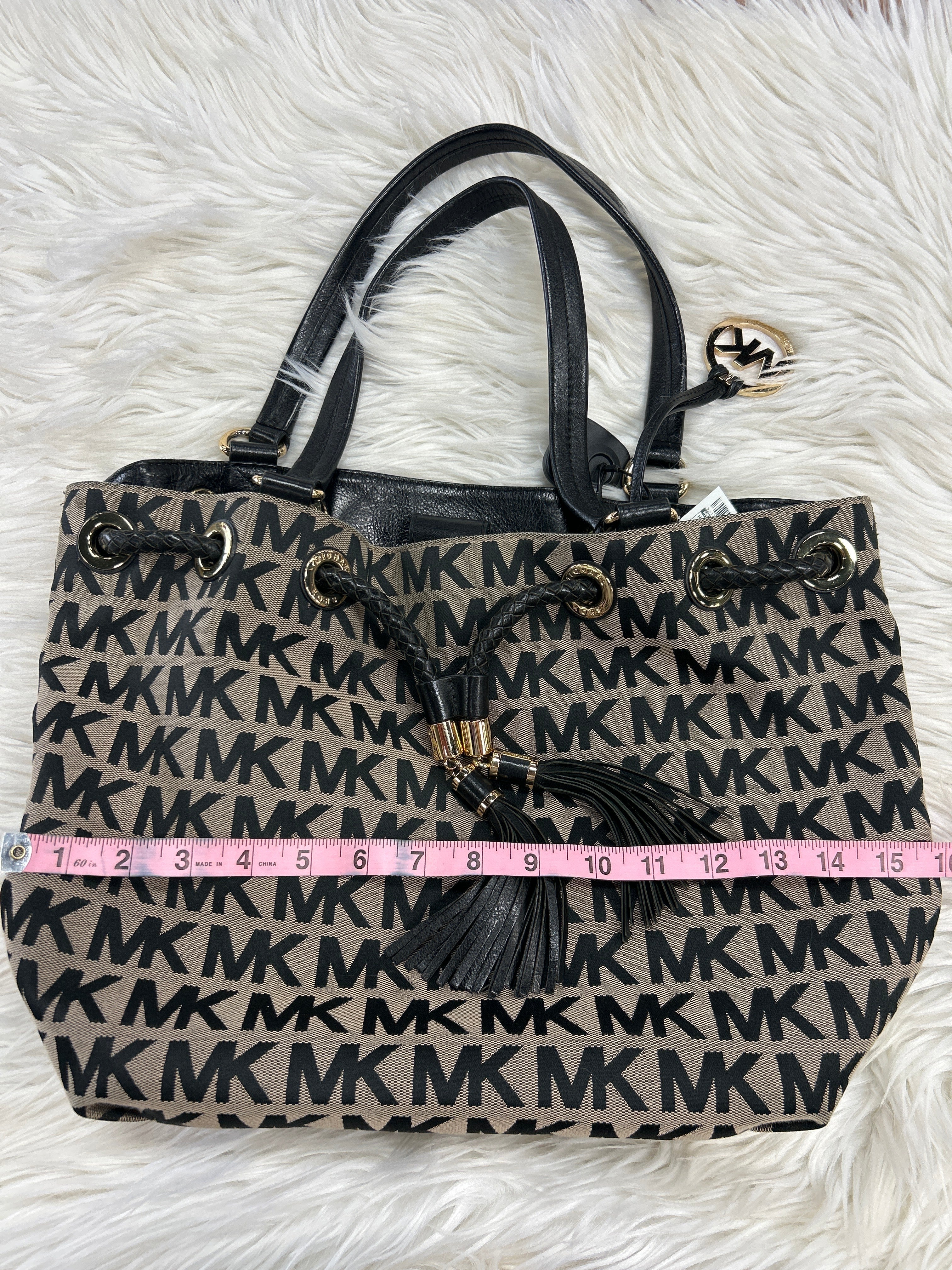Handbag Designer By Michael Kors In Black & Tan, Size:Large
