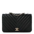 Calfskin Chevron Quilted Large Statement Flap Black