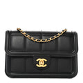 Lambskin Calfskin Mini Chocolate Bar Flap Bag Black