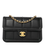 Lambskin Calfskin Mini Chocolate Bar Flap Bag Black