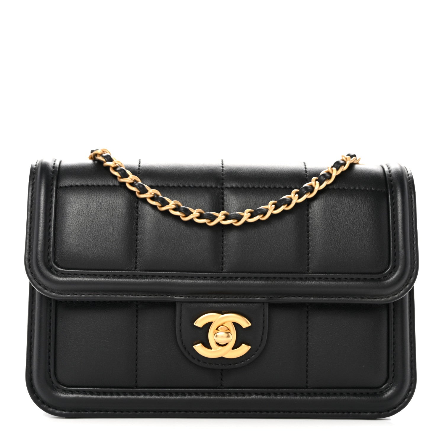 Lambskin Calfskin Mini Chocolate Bar Flap Bag Black