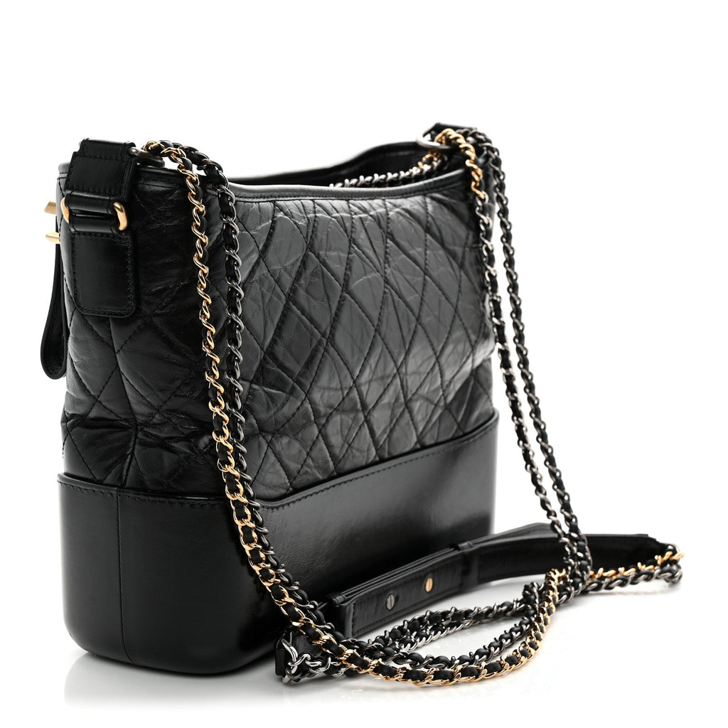Aged Calfskin Quilted Medium Gabrielle Hobo Black