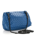 Nappa Intrecciato Small Chain Crossbody Blue