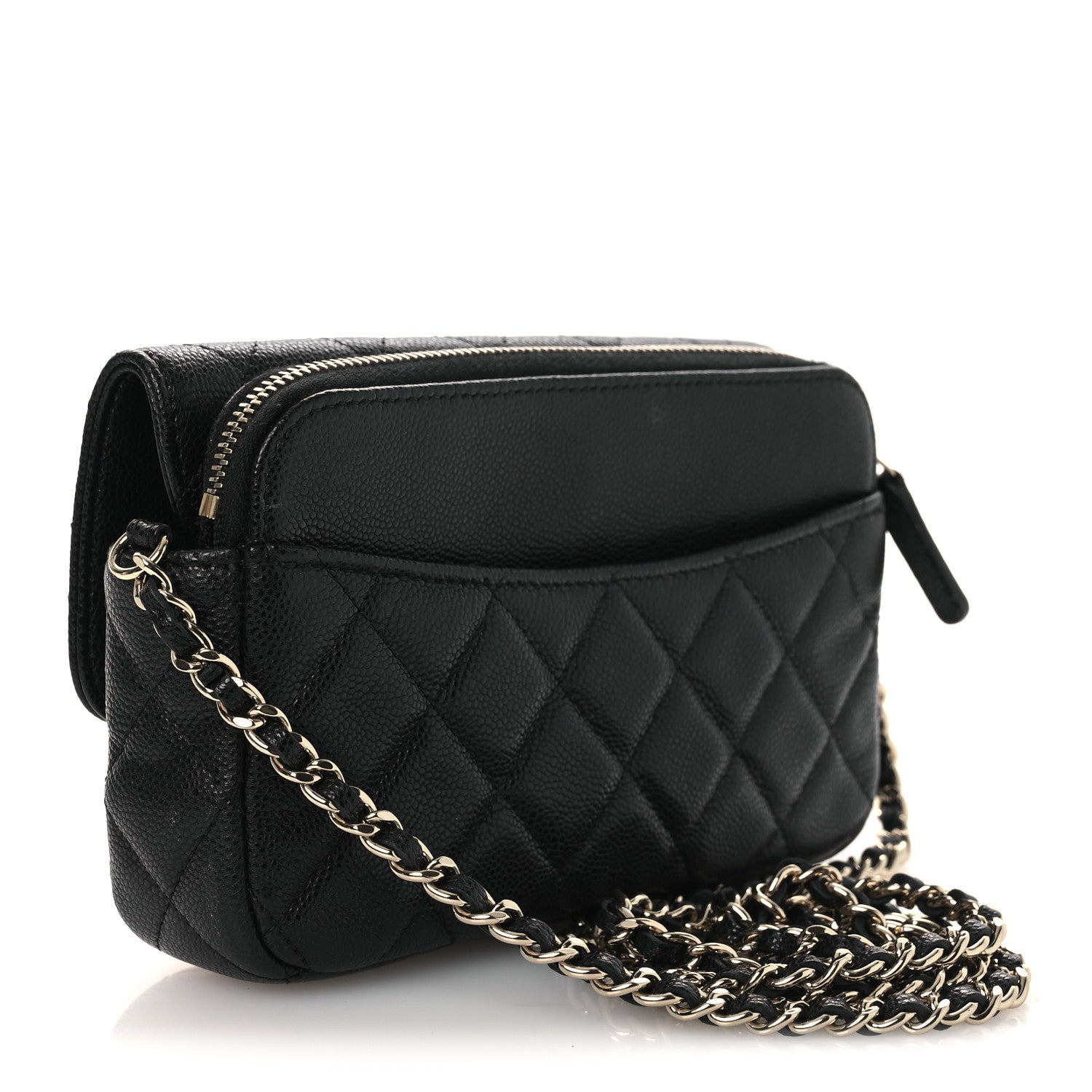 Caviar Quilted Flap Phone Holder With Chain Black