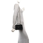 Velvet Diamanté Quilted Top Handle Slim Vanity Case With Chain Black