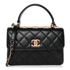 Lambskin Quilted Small Trendy CC Dual Handle Flap Bag Black