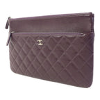 Chanel CC Quilted Lambskin Double Zip Clutch Purple SHW bag
