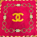 Chanel CC Red & Gold Chain Motif Silk Scarf