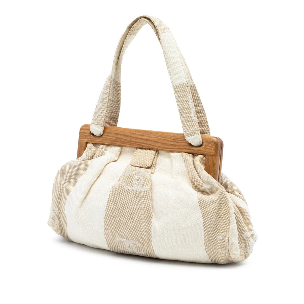 Chanel Canvas Wooden Clam Shell Handbag