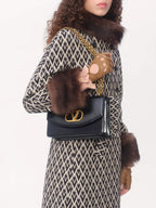 Black Vain Shoulder Bag in Shiny Calfskin