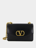 Black Vain Shoulder Bag in Shiny Calfskin