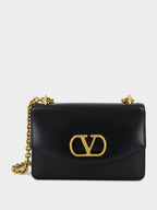 Black Vain Shoulder Bag in Shiny Calfskin