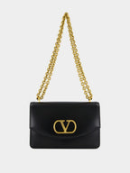 Black Vain Shoulder Bag in Shiny Calfskin