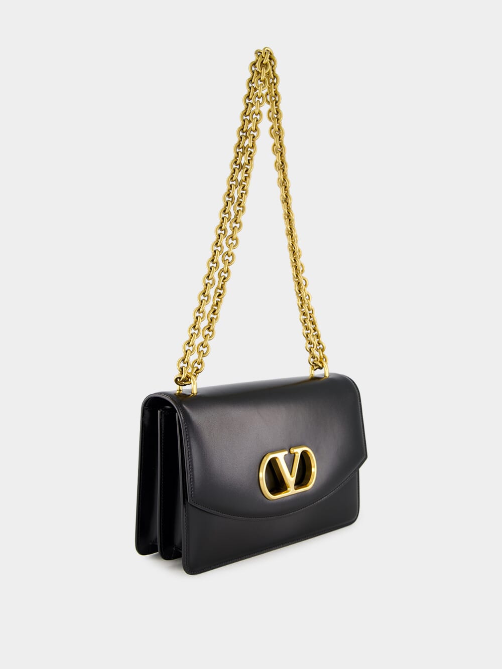 Black Vain Shoulder Bag in Shiny Calfskin