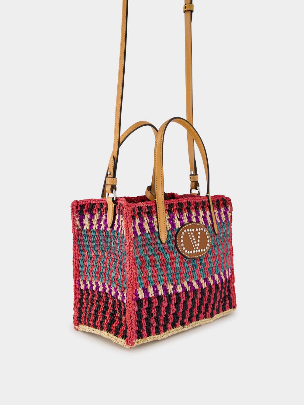 Small Crochet Raffia Tote Bag with VLogo