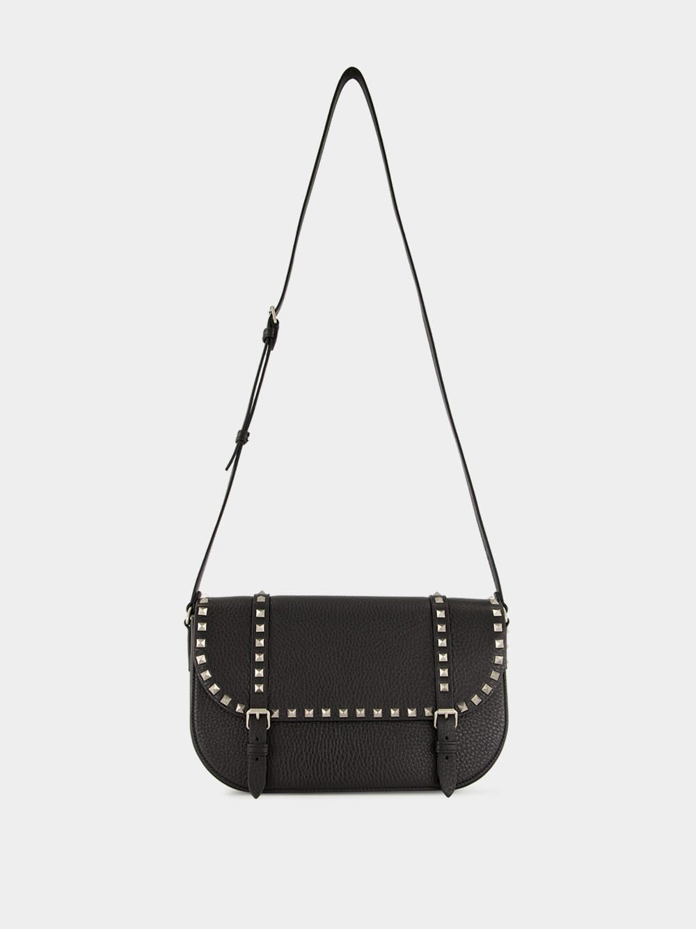 Rockstud Large Messenger Bag in Black Leather