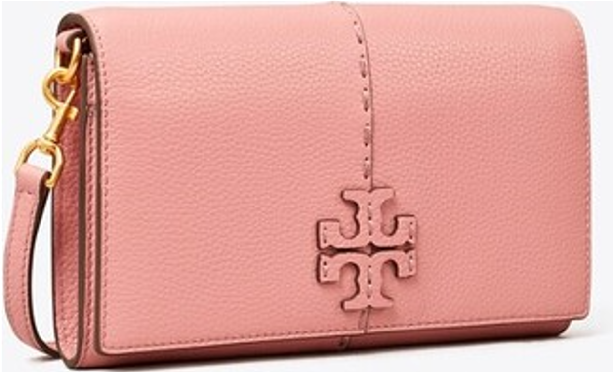Tory Burch McGraw Wallet Crossbody Pink Magnolia Bag Leather Handbag Purse NEW