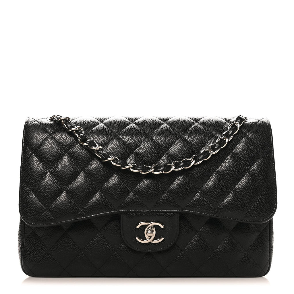 Caviar Quilted Jumbo Double Flap Black