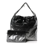 Metallic Shaded Calfskin Quilted Chanel 22 Black Silver