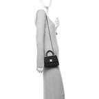 Washed Denim Quilted Coco Handle Clutch With Chain Black
