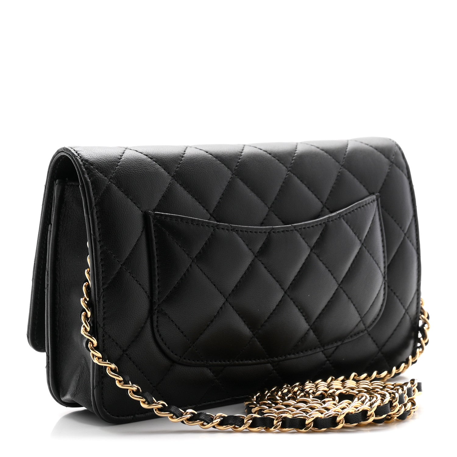 Lambskin Quilted Wallet On Chain WOC Black